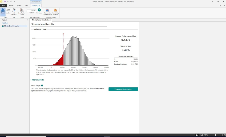 screenshot of Minitab Workspace